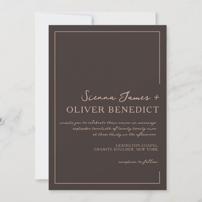 Convite Casamento Moderno Minimalista Marrom Escuro  (Frente)