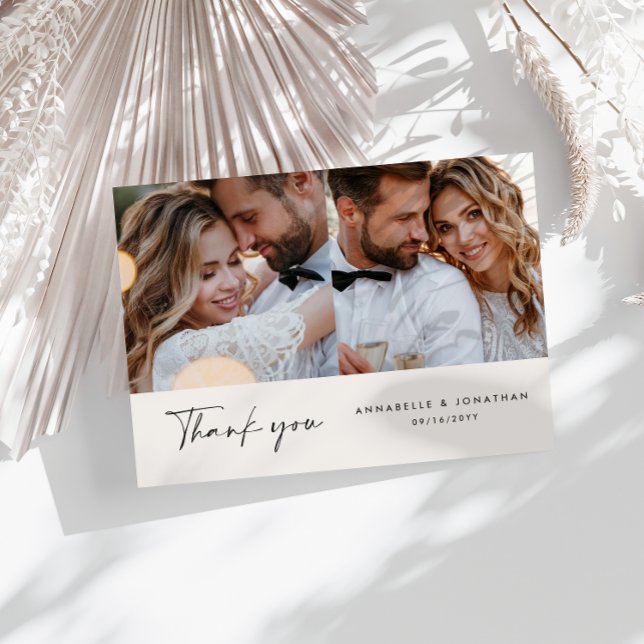 Convite Casamento moderno minimalista multi foto obrigado  (Criador carregado)