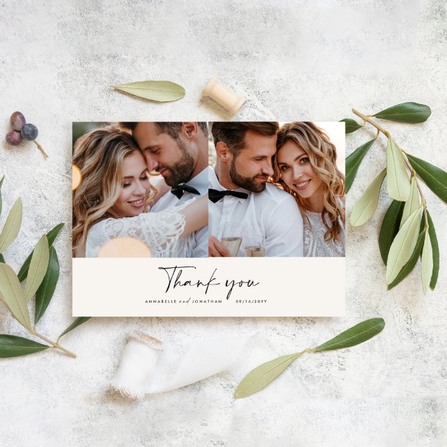 Convite Casamento moderno minimalista multi foto obrigado  (Criador carregado)