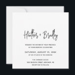 Convite Casamento Moderno Minimalista Negro e Branco<br><div class="desc">Convite de casamento quadrado moderno com um simples design com seus nomes em uma tipografia de script elegante e seus detalhes de evento em uma fonte minimalista sans serif. Todos os elementos design estão em preto e branco. Este convite de casamento chic funciona bem com qualquer estilo de casamento.</div>