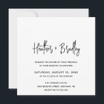 Convite Casamento Moderno Minimalista Negro e Branco<br><div class="desc">Convite de casamento quadrado moderno com um simples design com seus nomes em uma tipografia de script elegante e seus detalhes de evento em uma fonte minimalista sans serif. Todos os elementos design estão em preto e branco. Este convite de casamento chic funciona bem com qualquer estilo de casamento.</div>
