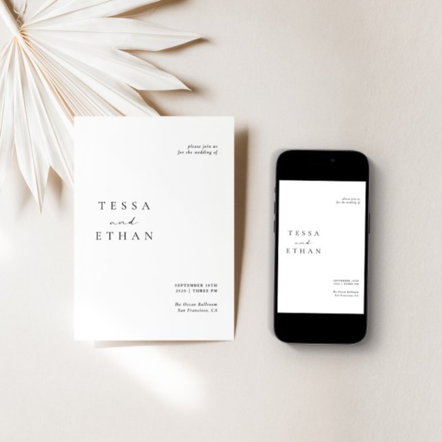 Convite Casamento Moderno Minimalista Negro e Branco (Criador carregado)