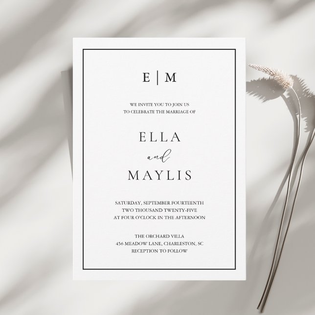 Convite Casamento Moderno Minimalista | Preto e Branco Ele (Criador carregado)