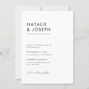 Convite Casamento Moderno Minimalista Preto e Branco Elega