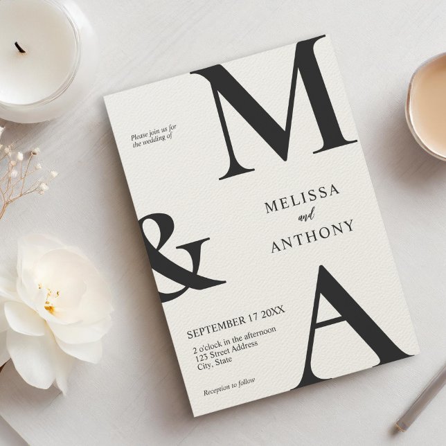 Convite Casamento Moderno Minimalista Preto e Ecru (Criador carregado)