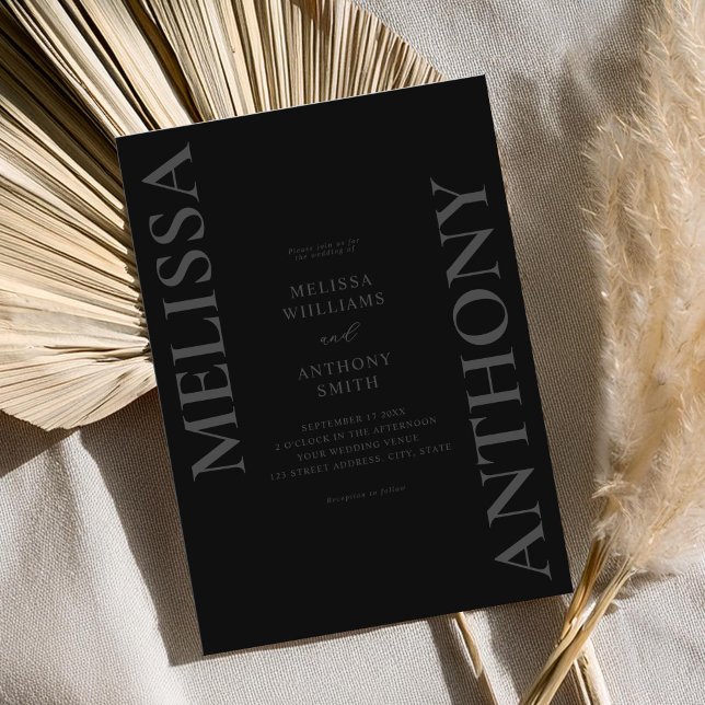 Convite Casamento Moderno Mínimo Matte Black (Criador carregado)