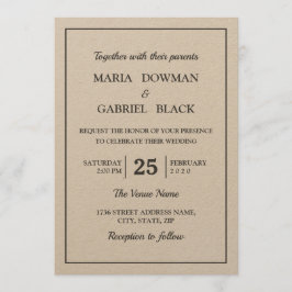 Convite Casamento Moderno Mínimo Rustic Kraft