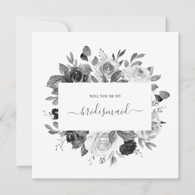 Convite Casamento Moderno Monocromático Branco Floral das  (Frente)