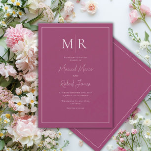 Convite Casamento Moderno Monograma Elegante em Burgundy