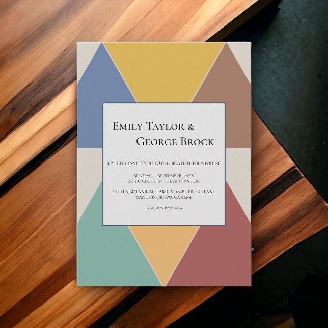 Convite Casamento Moderno Na moda Geométrico Colorido Eleg (Criador carregado)