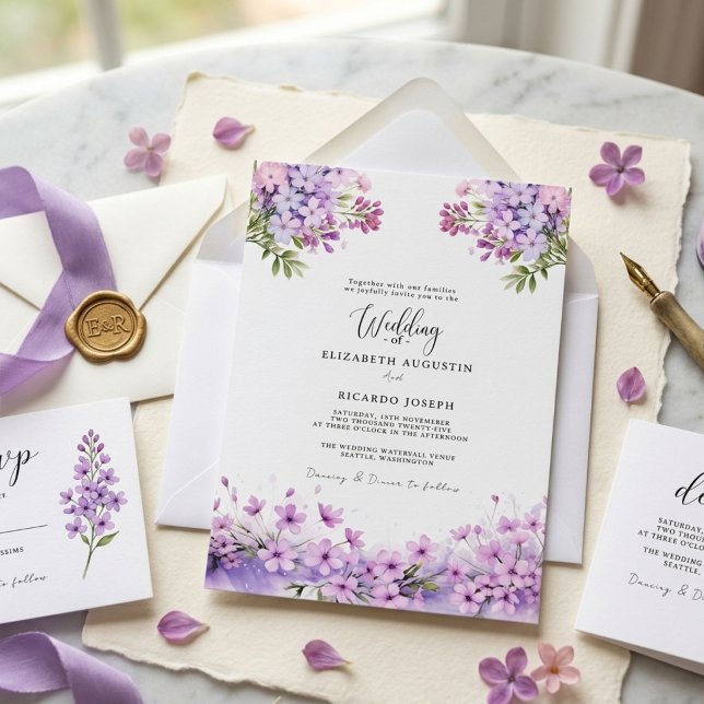 Convite Casamento Moderno na Moda Roxo Lavanda (Criador carregado)