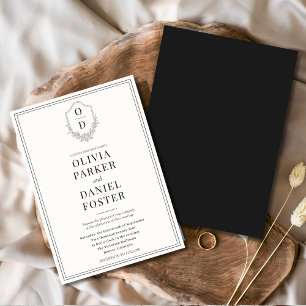 Convite Casamento Moderno Negra e Branca do Crest Elegante