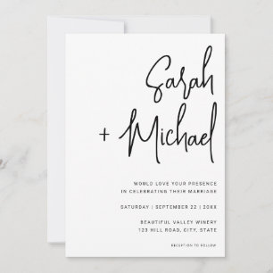 Convite Casamento Moderno Negro e Branco com Script Minima