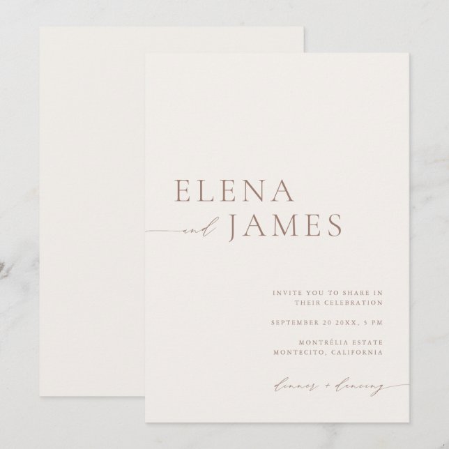 Convite Casamento Moderno Neutral Ivory & Mocha (Frente/Verso)