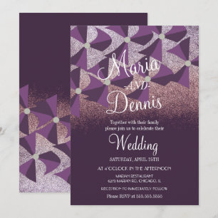 Convite Casamento Moderno Oxalis Floral Brilho Roxo