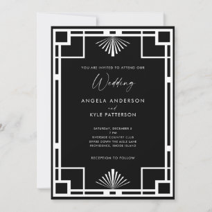 Convite Casamento Moderno Preto e Branco Art Deco