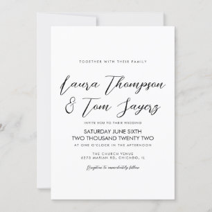 Convite Casamento Moderno Preto e Branco com Letra Elegant