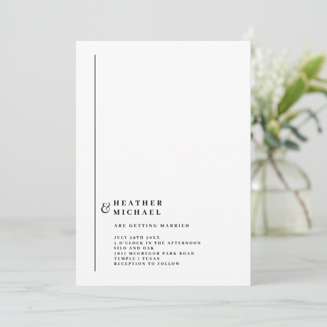 Convite Casamento Moderno Preto e Branco Simples e Formal (Em pé/Frente)