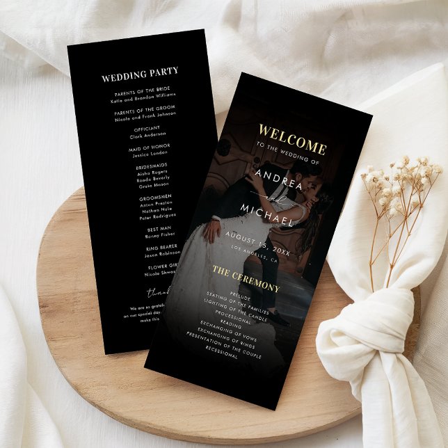 Convite Casamento Moderno Preto e Dourado com Foto Desbota (Criador carregado)