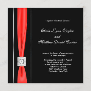 Convite Casamento Moderno Preto e Vermelho