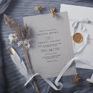 Convite Casamento Moderno Relevo Ornamentado Elegante Vint
