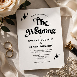 Convite Casamento Moderno Retro em Preto e Branco
