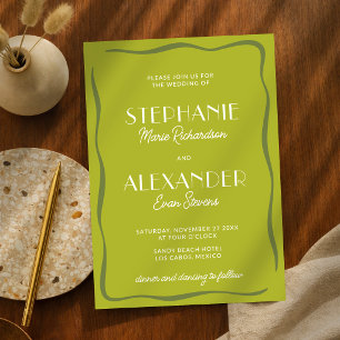 Convite Casamento Moderno Retro Vibrante Ousado Verde Cítr