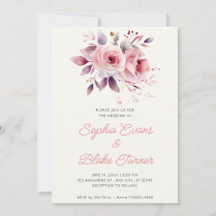 Convite Casamento Moderno Romântico com Rosas Rosa e Creme
