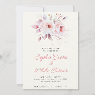 Convite Casamento Moderno Romântico com Rosas Rosa e Creme