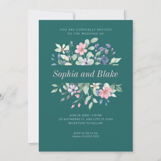 Convite Casamento Moderno Romântico de Flores Silvestres J (Frente)