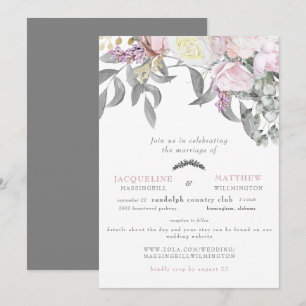 Convite Casamento Moderno Rosa e Eucalipto Cinza no Site