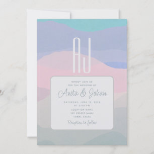 Convite Casamento Moderno Rosa Pastel e Azul Poeirento