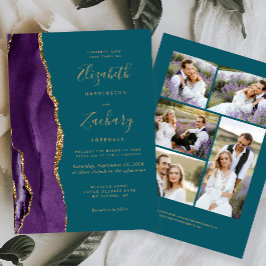 Convite Casamento Moderno Roxo Dourado Ágata Azul 5 Fotos