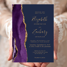 Casamento Moderno Roxo Dourado Ágata Azul-Marinho