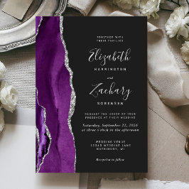 Convite Casamento Moderno Roxo Prata Ágata Escuro