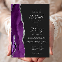 Casamento Moderno Roxo Prata Ágata Escuro