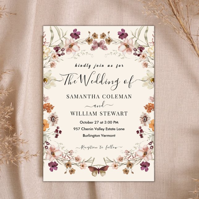 Convite Casamento Moderno Rustic Boho Wildflower Elegante (Criador carregado)