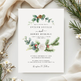 Convite Casamento Moderno Rustic Pine Eucalyptus Greenery