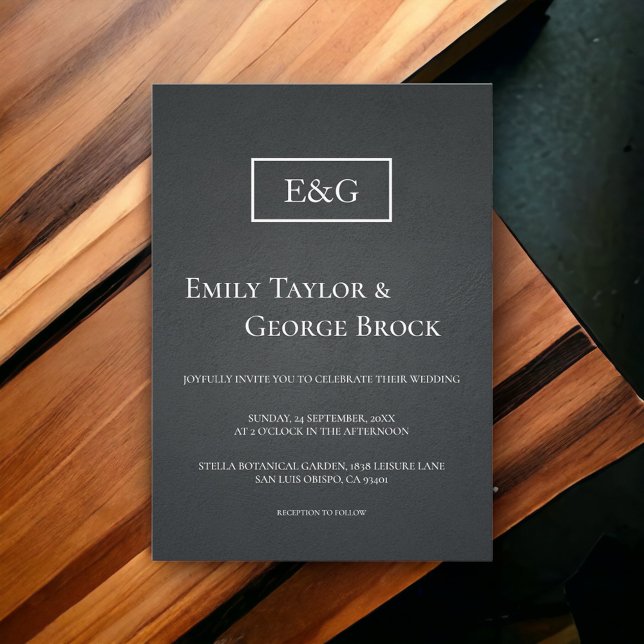 Convite Casamento Moderno Rústico com Monograma Preto e Br (Criador carregado)