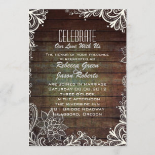 Convite casamento moderno rústico com renda e madeira de c