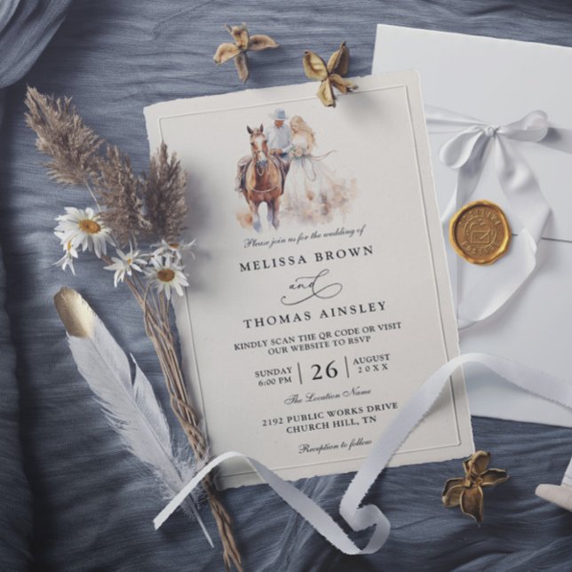 Convite Casamento Moderno Rústico Ocidental Código QR Rúst (Criador carregado)