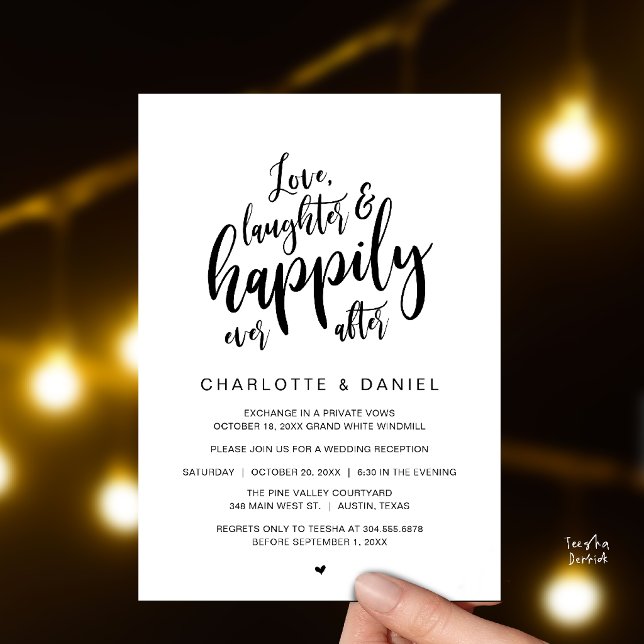 Convite Casamento Moderno Rústico Script Feliz Para Sempre (Modern Rustic Script Love Laughter and Happily Ever After Wedding Invitation Card in Black and White)