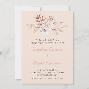 Convite Casamento Moderno Rústico Soft Floral Rosa Creme