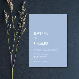 Convite Casamento Moderno Simples Minimalista Azul Poeiren