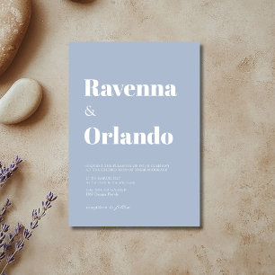 Convite Casamento Moderno Simples Minimalista Azul Poeiren