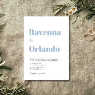 Convite Casamento Moderno Simples Minimalista Azul Poeiren