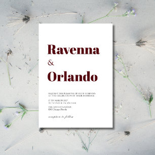 Convite Casamento Moderno Simples Minimalista Bordô
