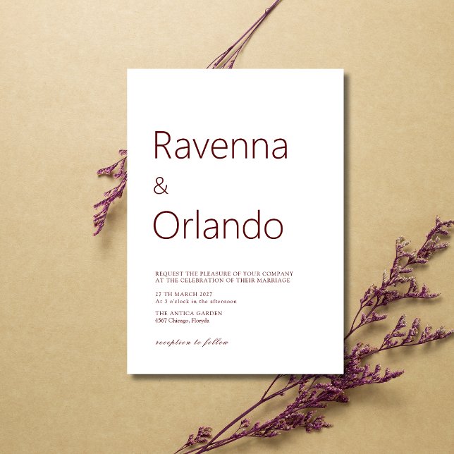 Convite Casamento Moderno Simples Minimalista Burgundy Pro (Criador carregado)
