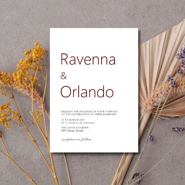 Convite Casamento Moderno Simples Minimalista Burgundy Pro (Criador carregado)