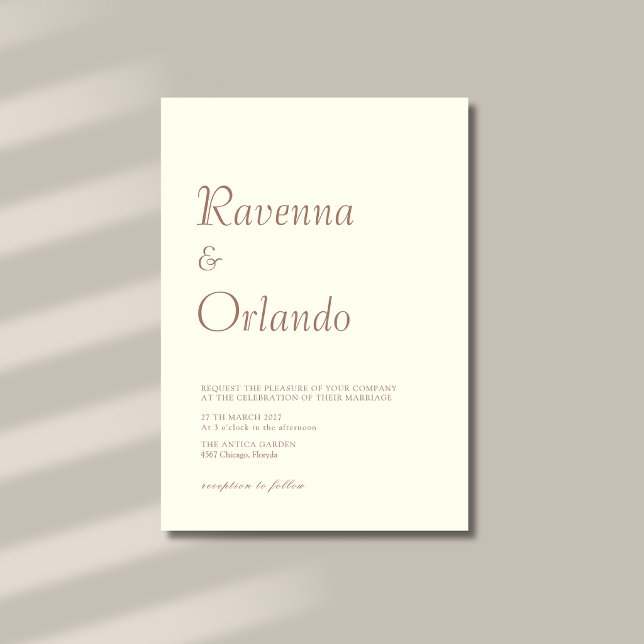 Convite Casamento moderno simples minimalista marfim Mocha (Criador carregado)